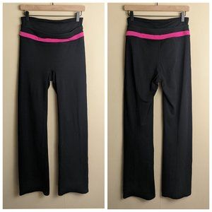 Spanx size LARGE black pink flared yoga pants leggings slimming double waistband
